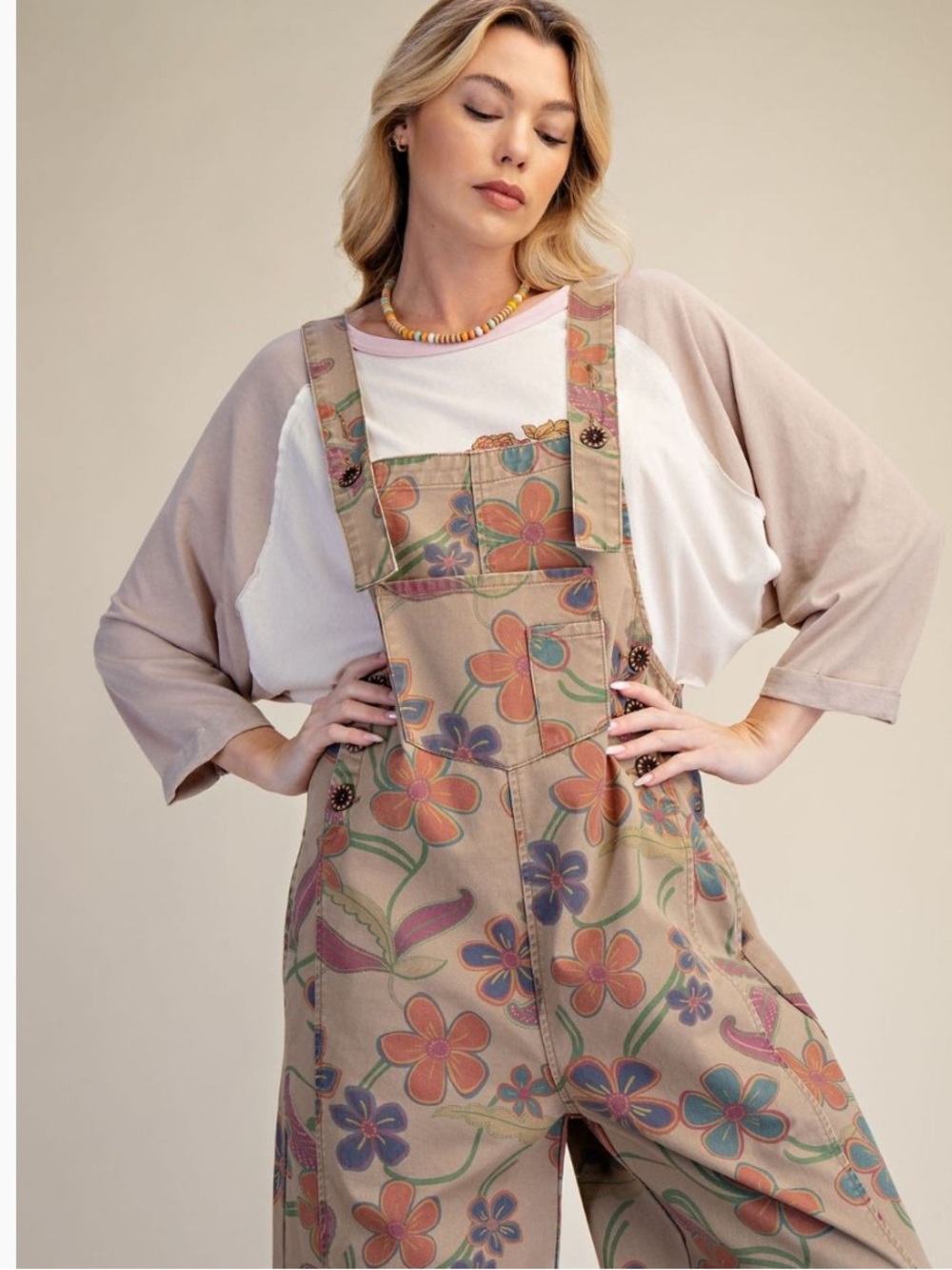 Easel Cropped Floral Overalls S - Picture 3 of 4